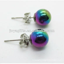 8MM Hematite Round Beads Stud Earring,Rainbow Color